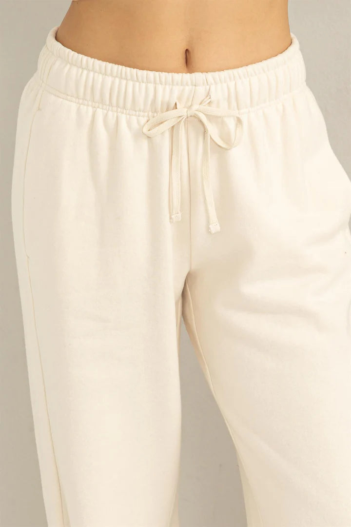 Feelin Cute Mid RIse Drawstring Wide Leg Pants • Cream