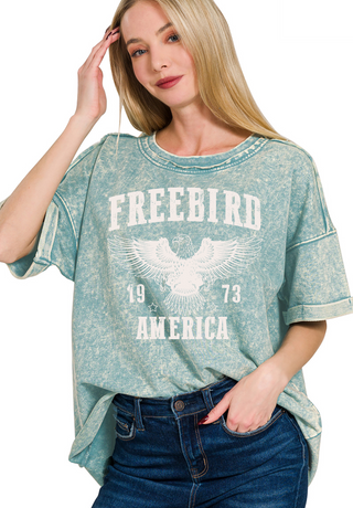 Free Bird Graphic Tee • Dusty Blue