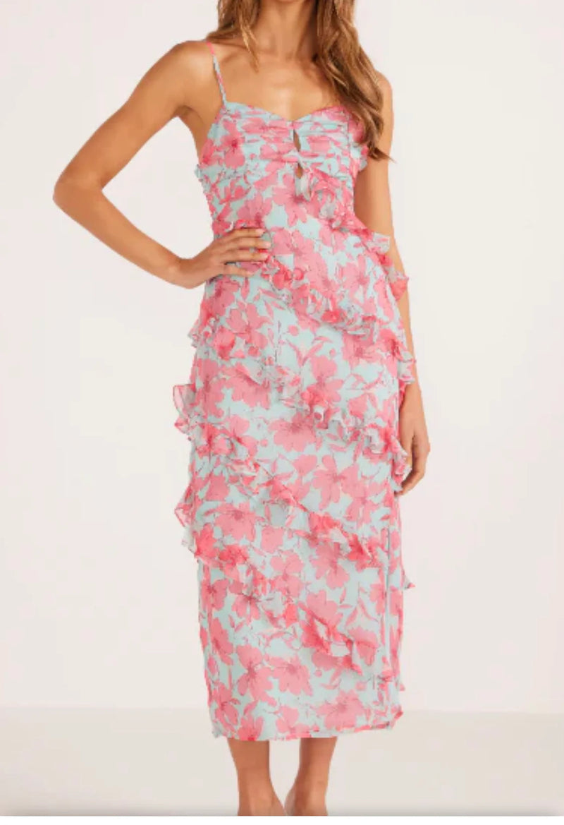 Auretta Ruffle Midi Dress • Pink Floral