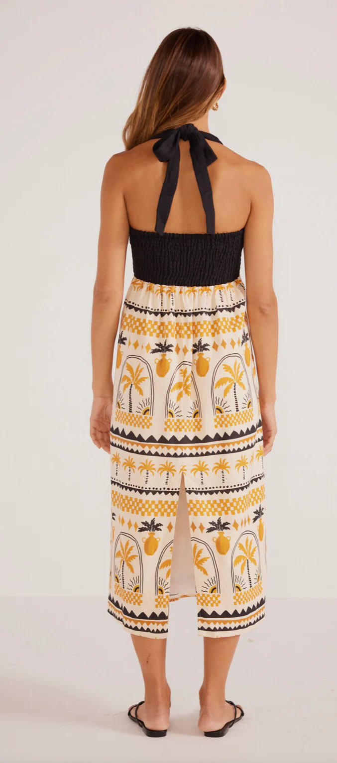 Hestia Halter Neck Midi Dress • Ivory/Gold