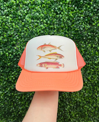 Fishin' Puff Trucker Hat • Peach & White