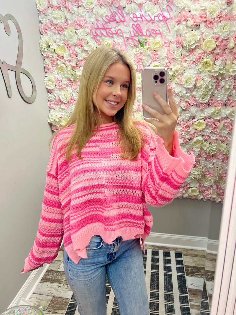Striped Loosed Fit Sweater • Pink