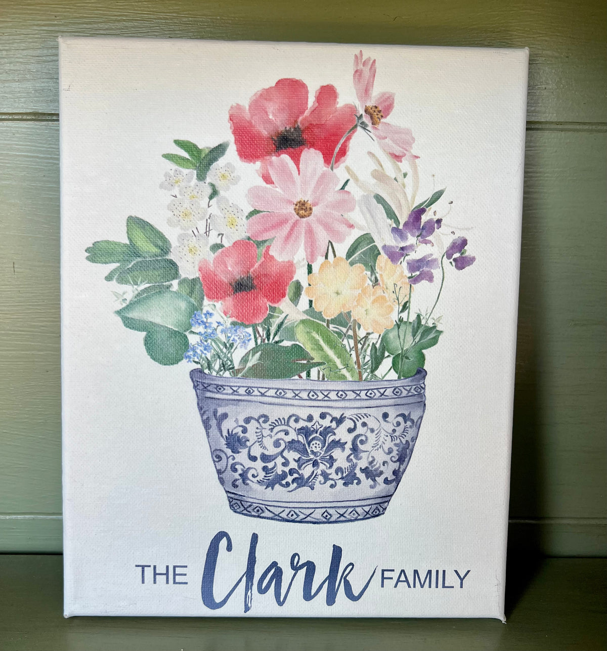 Personalized Family Bouquet Canvas • Blue Vase