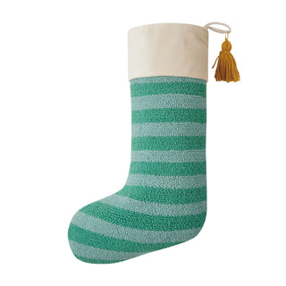 Striped Pattered with Tasseled Hooked Wool Holiday Stocking
