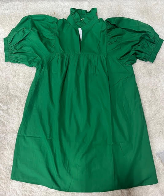 High Neck Puff Sleeve Dress • Emerald