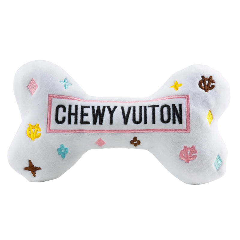 White Chewy Vuiton Bone Dog Toy • XL