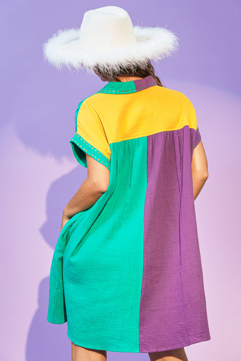 Rhinestone Colorblock Dress