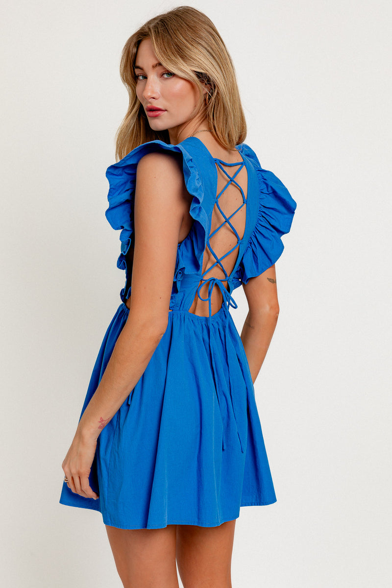 Ollie Ruffle Mini Dress • Blue