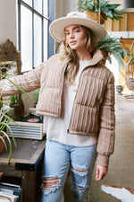 Cable Knit Puffer Jacket • Taupe