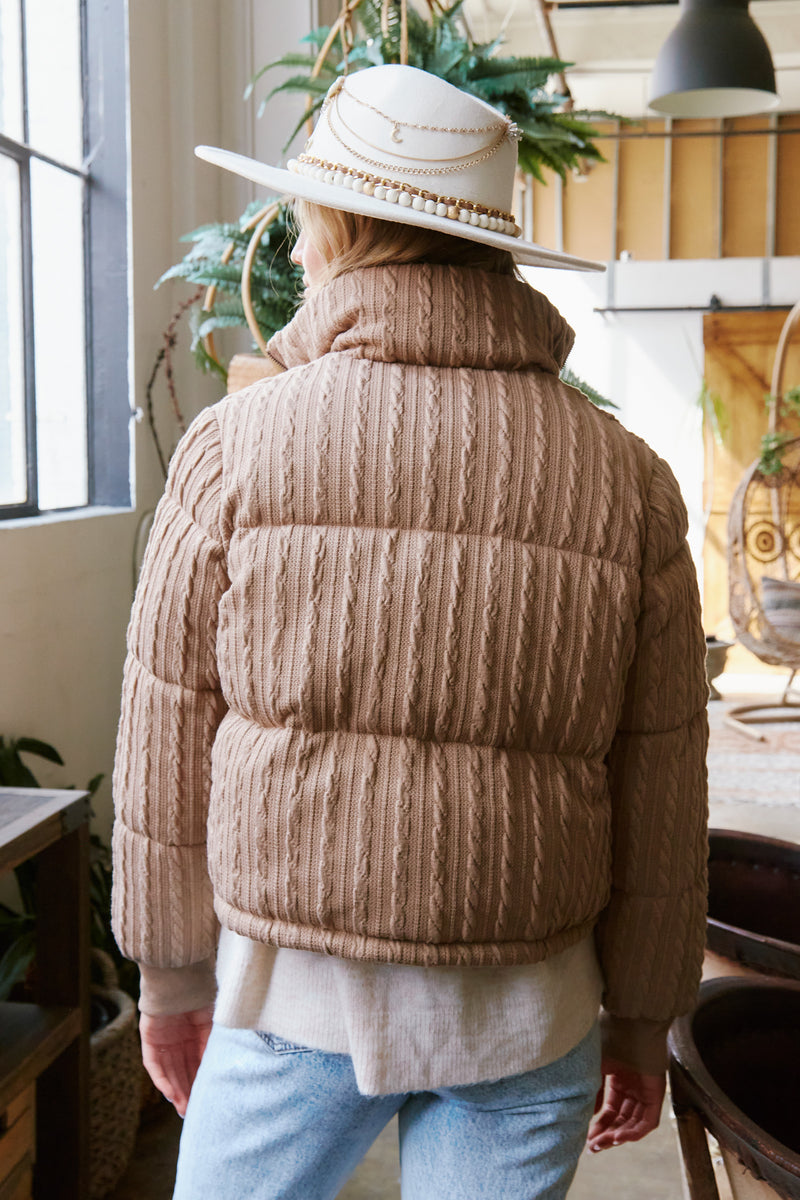 Cable Knit Puffer Jacket • Taupe