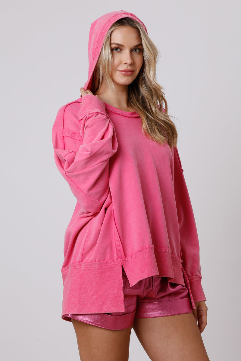 Terry Losse Fit Hooded Top • Pink