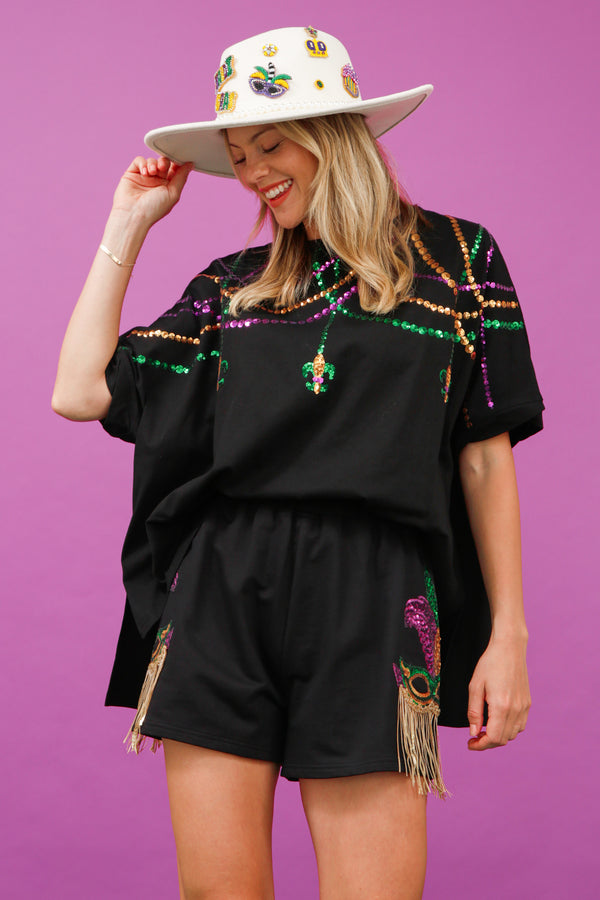 Mardi gras Oversized Short Sleeve Top • Black