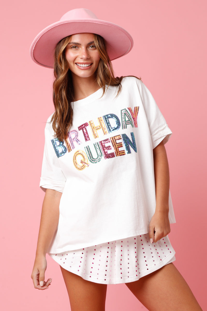Birthday Queen Oversized Tee• White