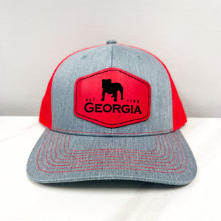 Georgia Bulldogs Leather Patch Hat • Heather Grey + Red
