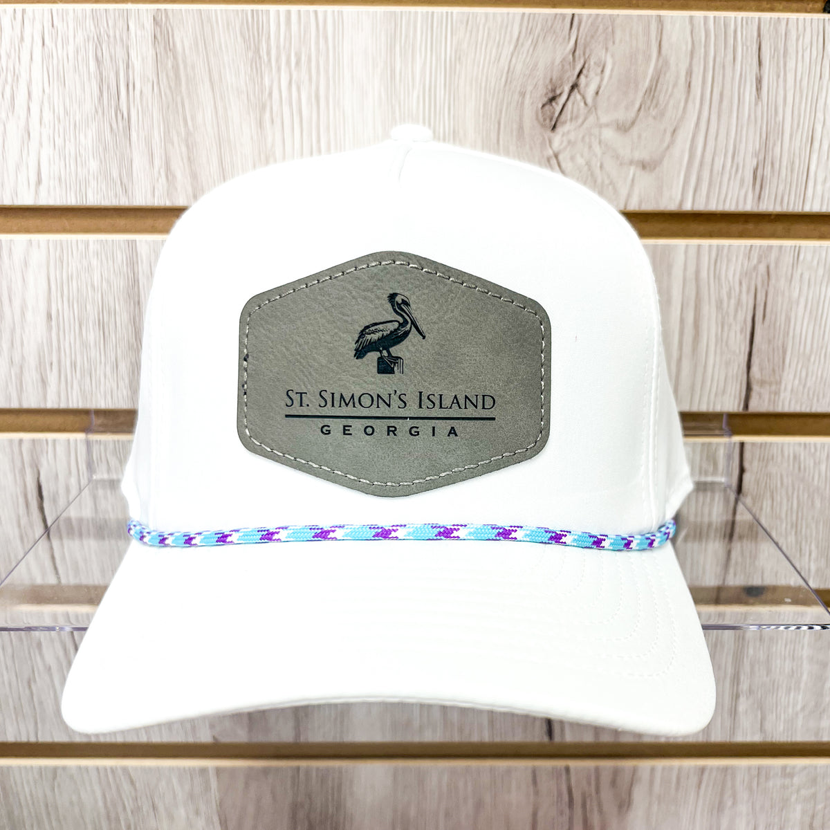 St. Simons Island Pelican Leather Rope Hat • White