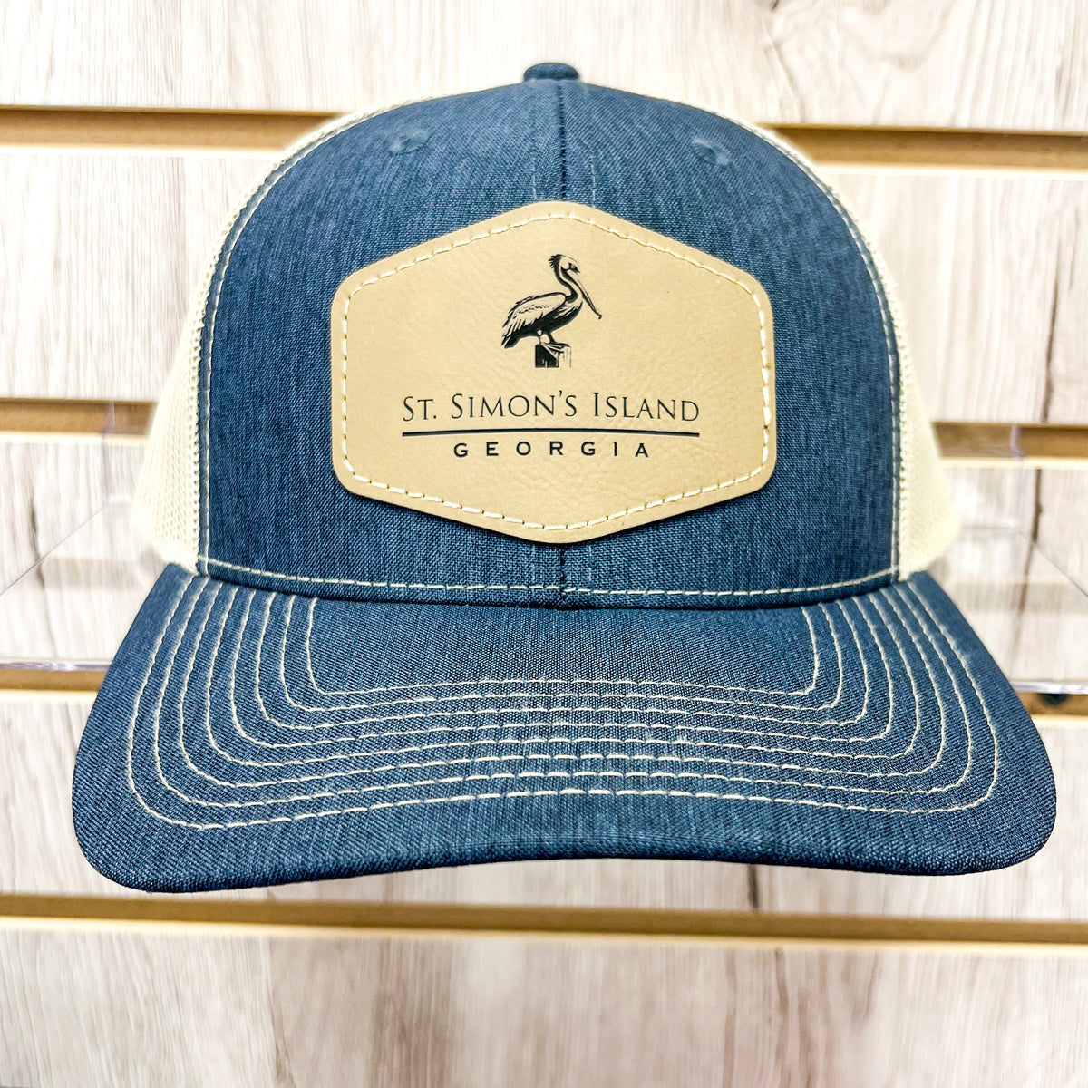 St. Simons Island Pelican Leather Hat • Heather Navy