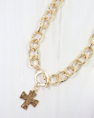 Athena Hammered Cross Toggle Necklace • Gold