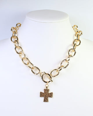 Athena Hammered Cross Toggle Necklace • Gold