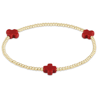 Signature Cross Gold Pattern 2mm Bead Bracelet • Red
