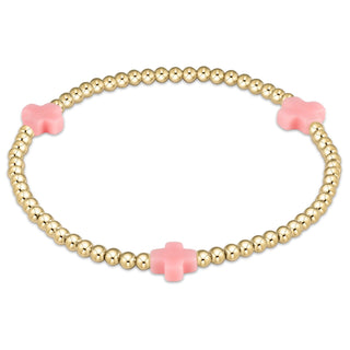 Signature Cross Gold Pattern 3mm Bead Bracelet • Pink