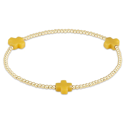 Signature Cross Gold Pattern 2mm Bead Bracelet • Canary