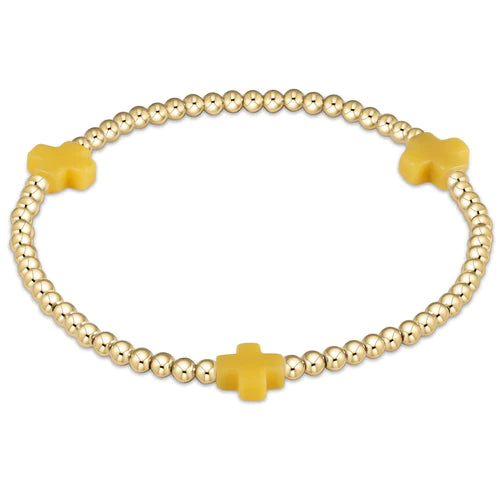 Signature Cross Gold Pattern 3mm Bead Bracelet • Canary