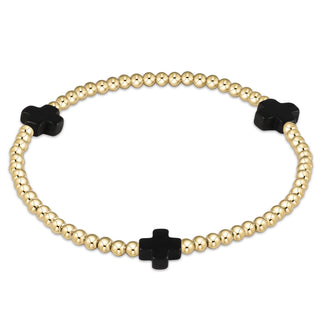 Signature Cross Gold Pattern 3mm Bead Bracelet • Onyx