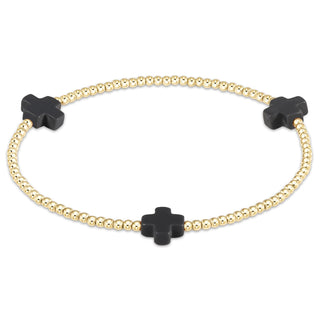 Signature Cross Gold Pattern 2mm Bead Bracelet • Charcoal