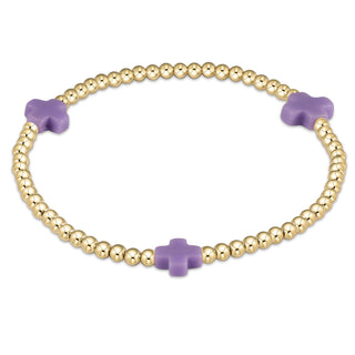 Signature Cross Gold Pattern 3mm Bead Bracelet • Purple