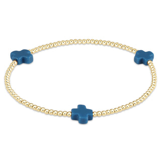 Signature Cross Gold Pattern 2mm Bead Bracelet • Colbalt