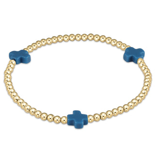 Signature Cross Gold Pattern 3mm Bead Bracelet • Cobalt