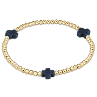 Signature Cross Gold Pattern 3mm Bead Bracelet • Navy