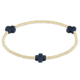 Signature Cross Gold Pattern 2mm Bead Bracelet • Navy