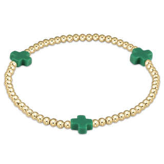 Signature Cross Gold Pattern 3mm Bead Bracelet • Emerald