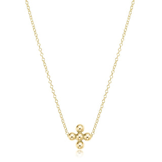 16" Necklace Gold • Classic Beaded Signature Cross Gold • 3mm Bead Gold