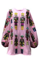 QOS Nutcracker Band Balloon Sleeve Sweatshirt Dress