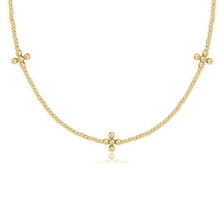 15" Choker Signature Cross Gold Pattern 2mm Bead - Classic Beaded Signature Cross Gold 3mm