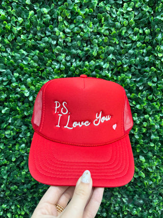 'P.S. I Love You' Embroidered Hat • Red