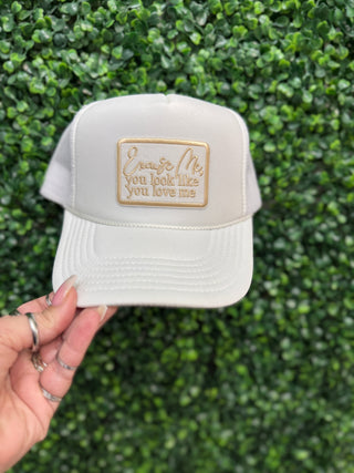 Excuse Me, You Love Me Puff Trucker Hat • White