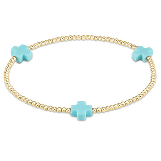 Signature Cross Gold Pattern 2mm Bead Bracelet • Turquoise