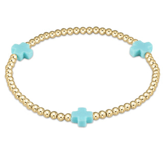 Signature Cross Gold Pattern 3mm Bead Bracelet • Turquoise