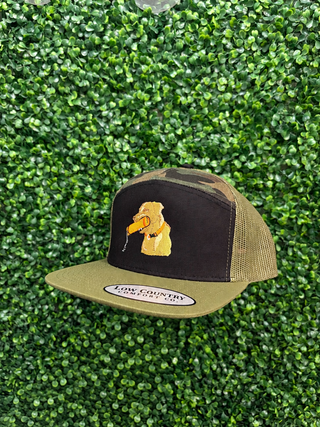Yellow Dog Training Toy 7 Panel Hat • Camo/Loden/Black