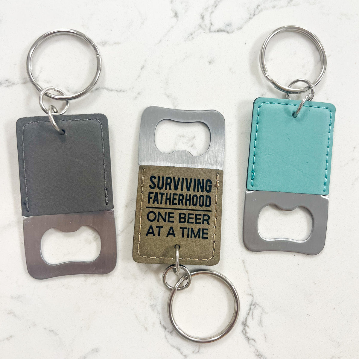 Surviving Fatherhood Beer Opener • Leather Keychain