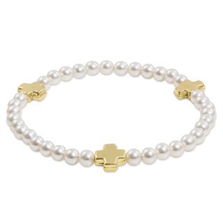 Signature Cross Pearl Pattern 4mm Bead Bracelet • Gold