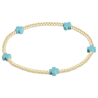 egirl Signature Cross Small 2mm Gold Bracelet • Turquoise
