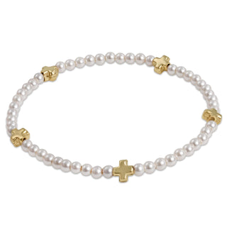 egirl Signature Cross Small 3mm Pearl Bracelet • Gold