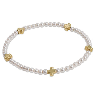 Signature Cross Small 3mm Pearl Bracelet • Gold