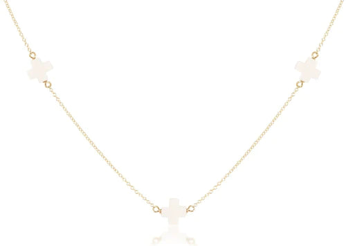 15" Choker Simplicity Chain Sterling• Signature Cross Gold • Off White