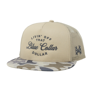 Blue Collar Dollar Trucker Hat • Flat Bill Lowland Khaki