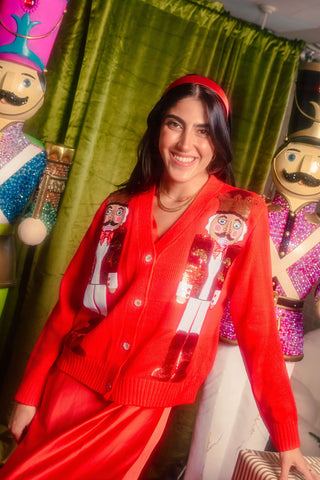 QOS Nutcracker Leopard Blazer Cardigan • Red